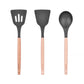 3 Pcs Beechwood & Silicone Kitchen Cooking Utensils Set - Turner/Spoon/Slotted Turner  - Charcoal