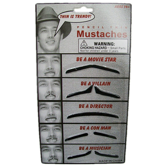5 Assorted pencil thin mustache on card