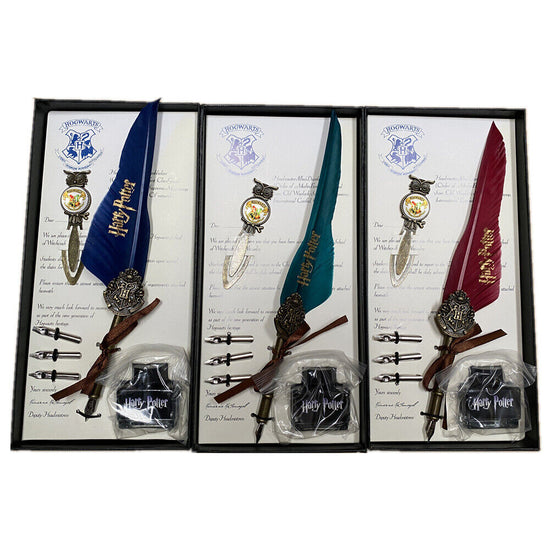 Harry Potter Vintage Feather Dip Pen Writing Set with ink Calligraphy Quill Pen Gifts - CLARET RED