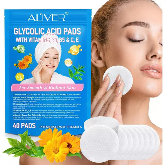 ALIVER Glycolic acid pads with vitamins B3,B5 & C,E 40 PADS