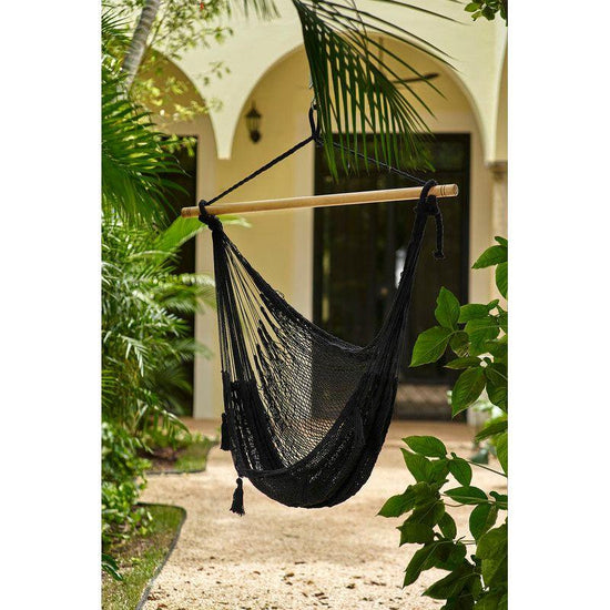 Mayan Legacy Extra Large Outdoor Cotton Mexican Hammock Chair in Black Colour