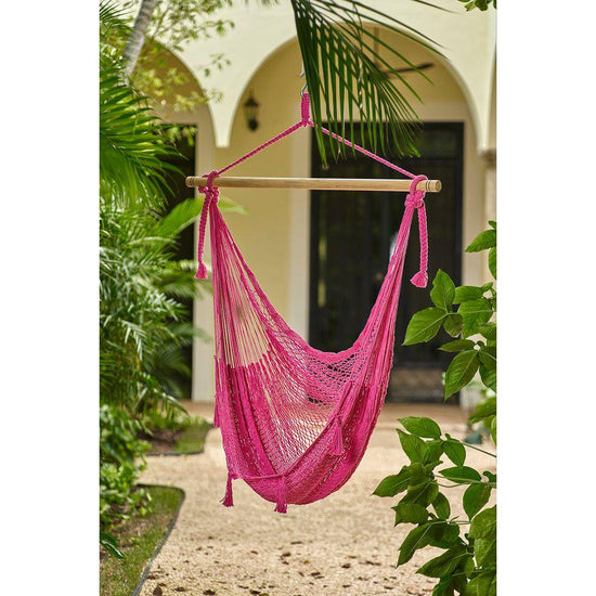 Mayan Legacy Extra Large Outdoor Cotton Mexican Hammock Chair in Mexican Pink Colour