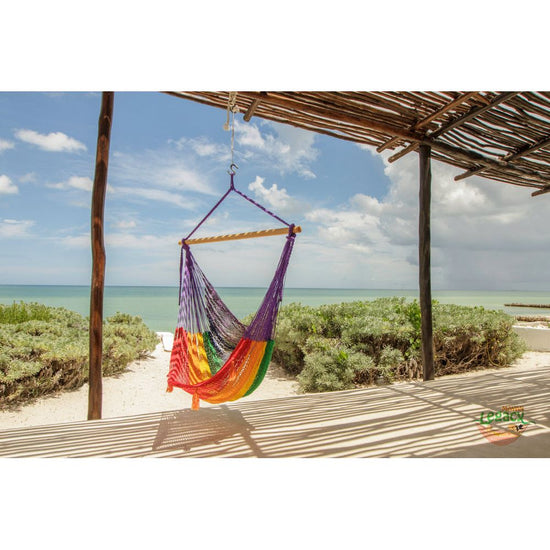 Mayan Legacy Extra Large Outdoor Cotton Mexican Hammock Chair in Rainbow Colour