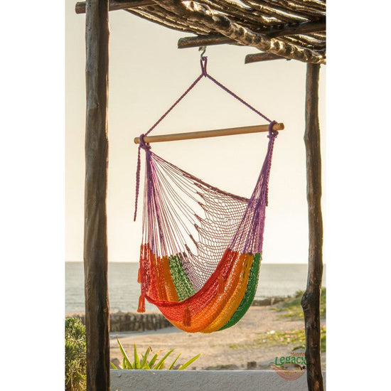 Mayan Legacy Extra Large Outdoor Cotton Mexican Hammock Chair in Rainbow Colour