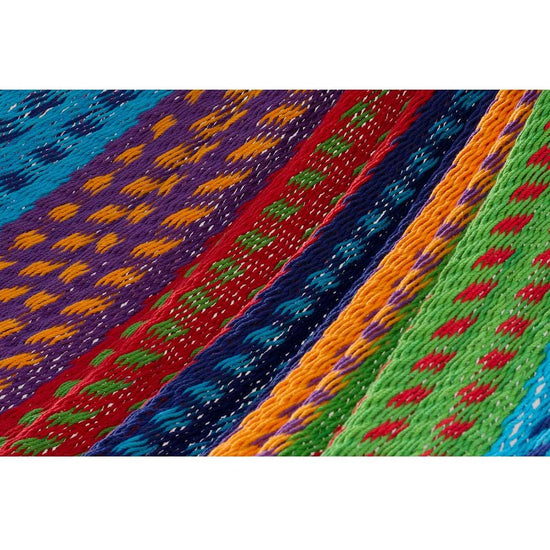 Outdoor undercover cotton Mayan Legacy hammock with hand crocheted tassels King Size Colorina