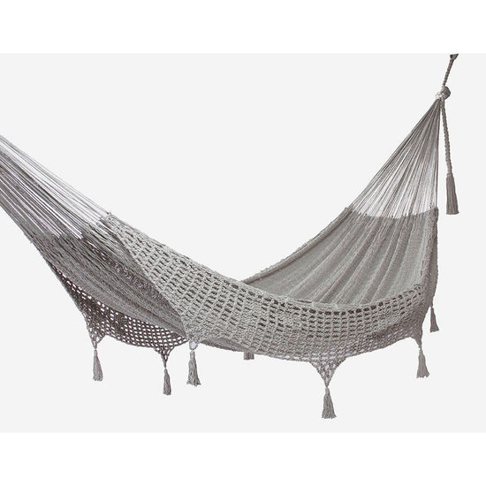 Outdoor undercover cotton Mayan Legacy hammock with hand crocheted tassels King Size Dream Sands