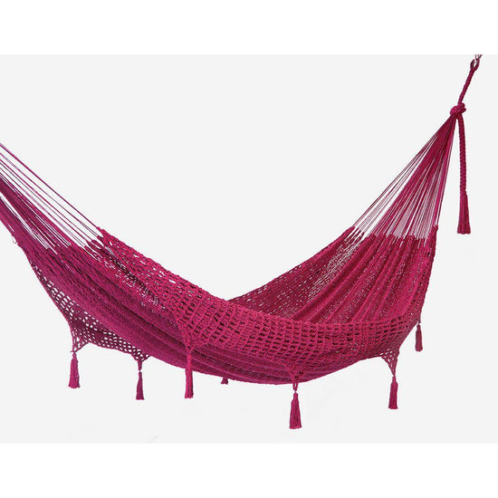 Outdoor undercover cotton Mayan Legacy hammock with hand crocheted tassels King Size Mexican Pink