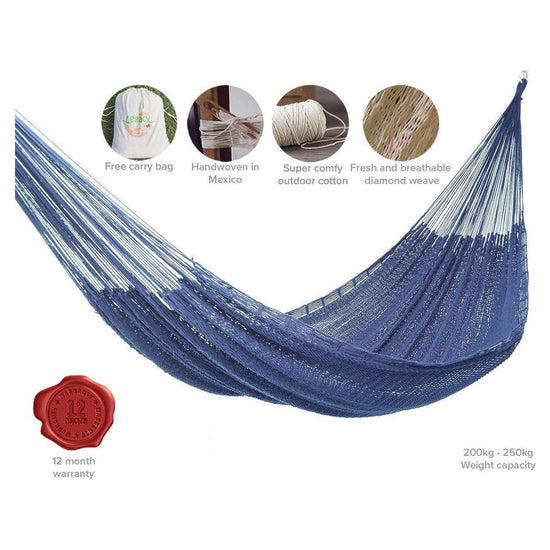 Outdoor undercover cotton Mayan Legacy hammock King size Blue