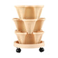 Green Fingers 3 Tier Stackable Vertical Planter Tower Strawberry Pot Wheels Beige