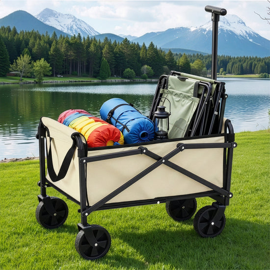 Gardeon Garden Cart Folding Trolley Camping Wagon Barrow Outdoor Beach Beige