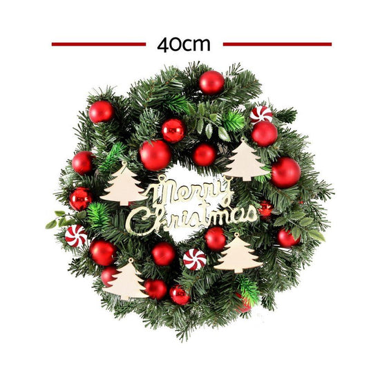 Jingle Jollys Christmas Wreath 40CM Xmas Garland Baubles Ornaments Party Decor