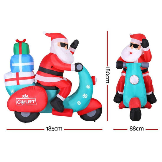 Jingle Jollys Christmas Inflatable Santa Motorbike LED Illuminated Decorations