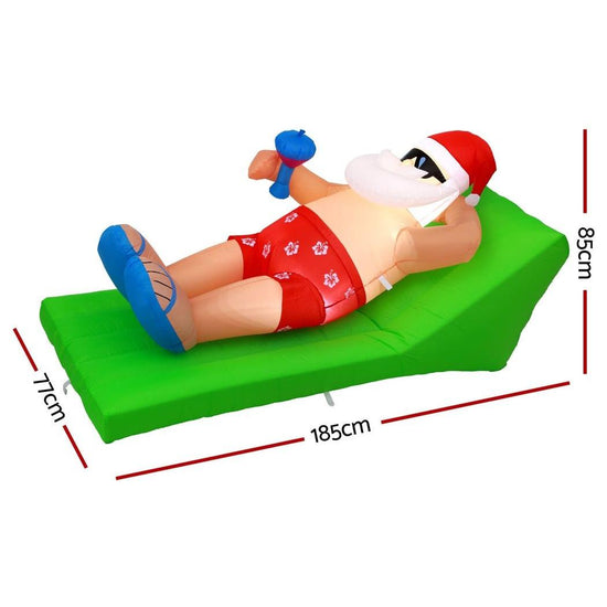 Jingle Jollys Christmas Inflatable Santa Bench 1.8M LED Illuminated Decorations