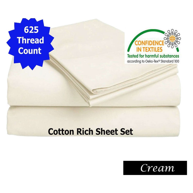 Accessorize 625TC Cotton Rich Sheet Set Cream Queen