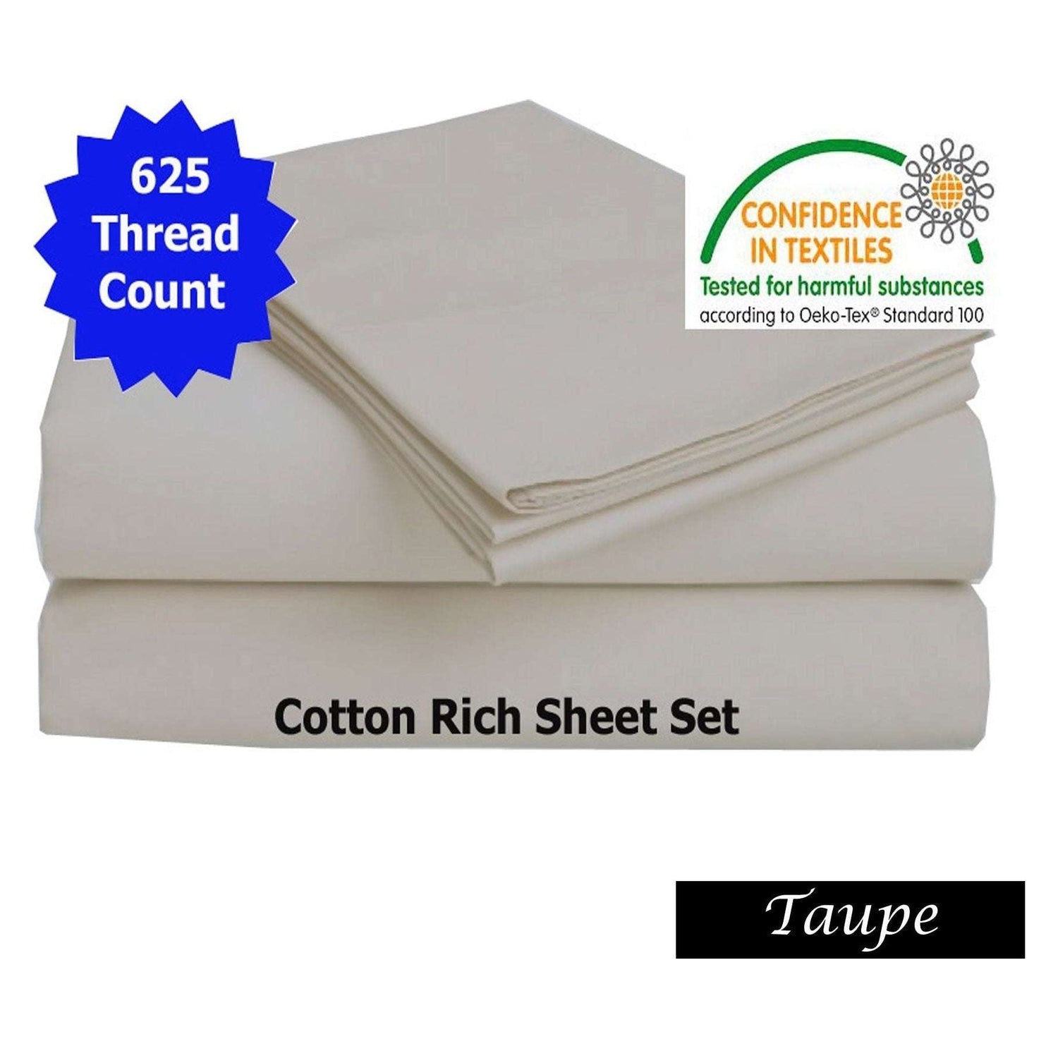 Accessorize 625TC Cotton Rich Sheet Set Taupe Queen