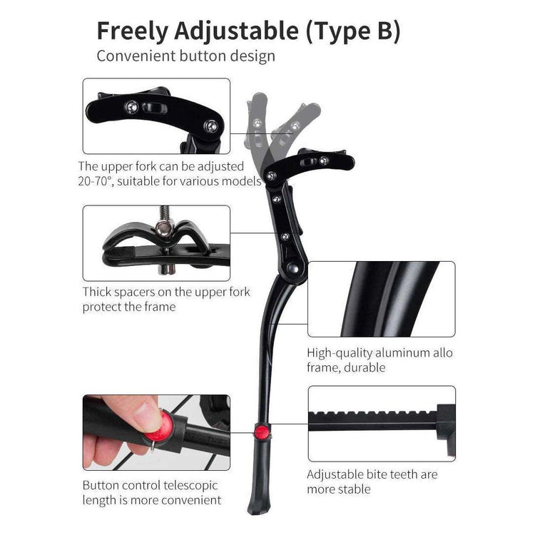 Adjustable Bike Stand One Size Fits All - ROCKBROS Mountain Bike Standard Kick Stand Parking Adjustable 40cm Removable - Photo Shoot