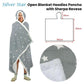 Adult Men Women Open Blanket Hoodie Poncho with Sherpa Fleece Reverse Silver Star