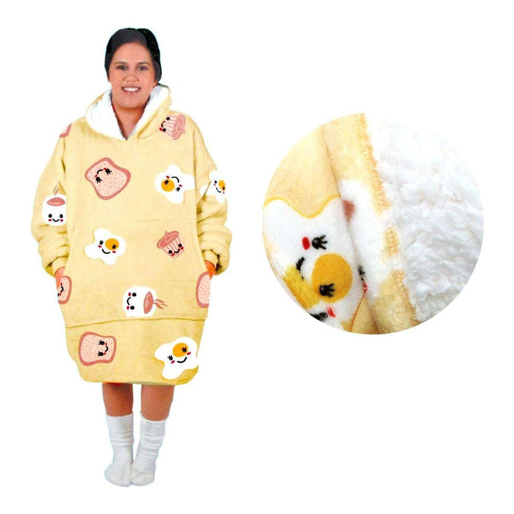 Adult Women Comfy Warm Blanket Hoodie with Sherpa Fleece Reverse Yellow Brekkie Time