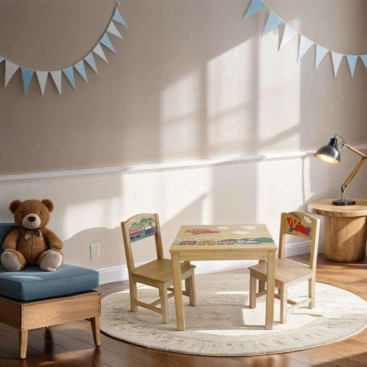 Airplane Design Kids Wooden Table Chairs Set - Magdasmall