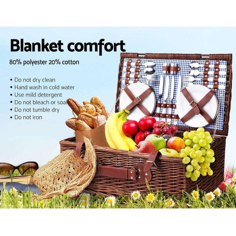 Alfresco 4 Person Picnic Basket Handle Baskets Outdoor Insulated Blanket