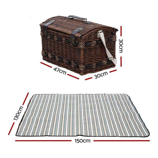 Alfresco 4 Person Picnic Basket Wicker Baskets Outdoor Insulated Gift Blanket