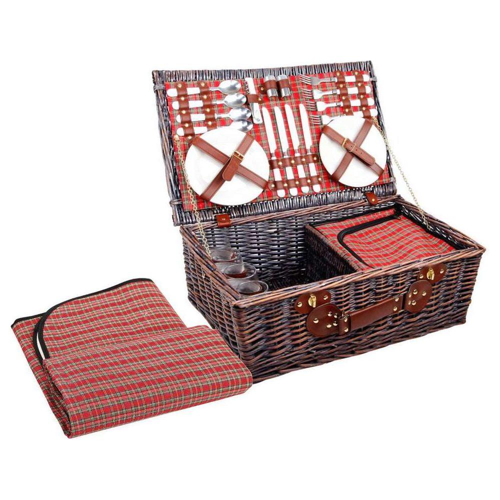 Alfresco 4 Person Picnic Basket Wicker Picnic Set Outdoor Insulated Blanket