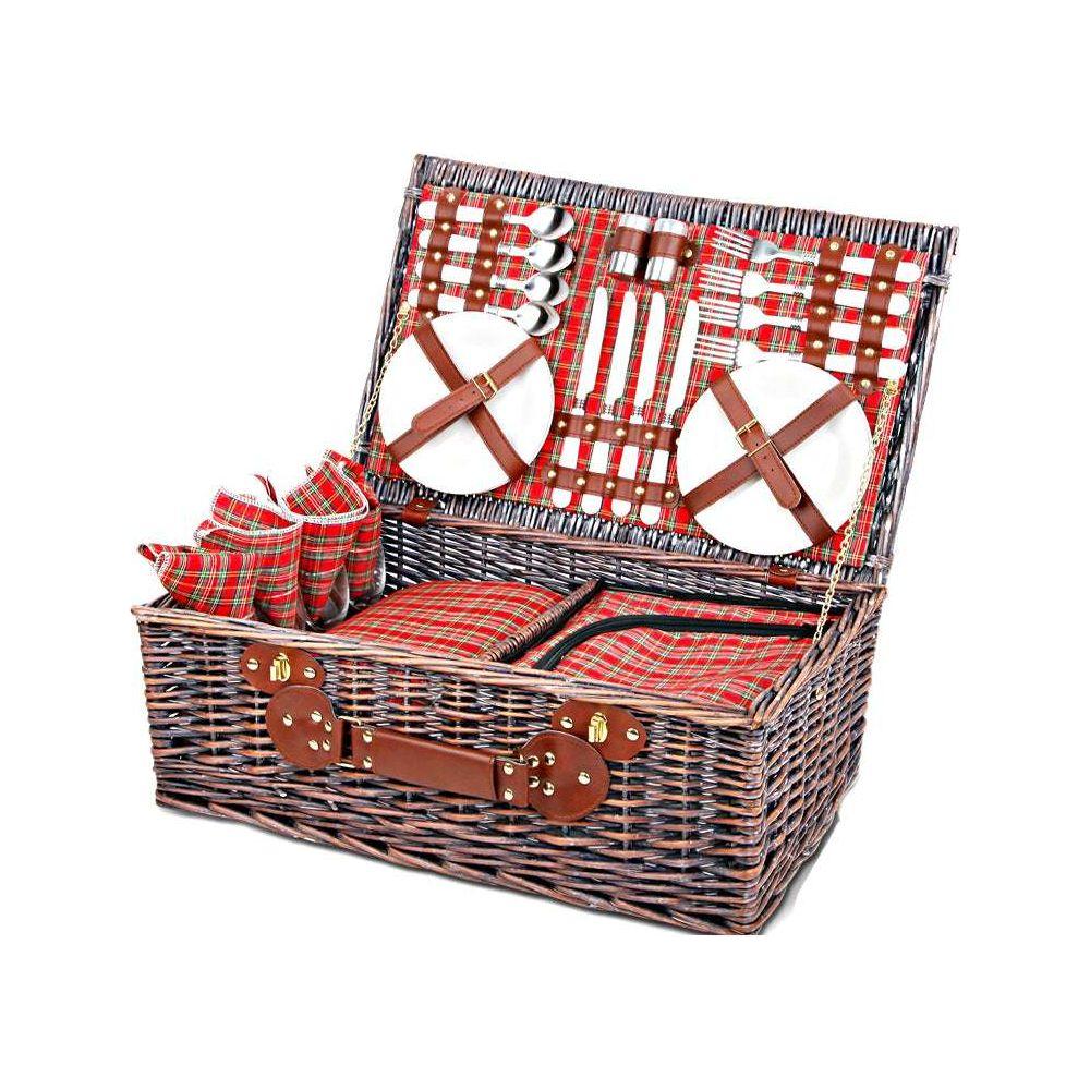 Alfresco 4 Person Picnic Basket Wicker Picnic Set Outdoor Insulated Blanket