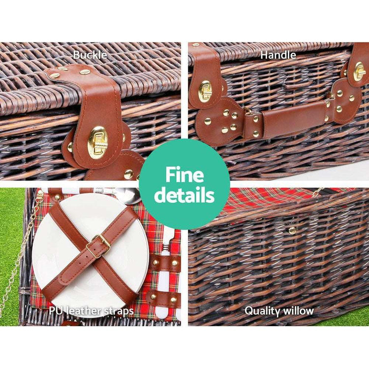 Alfresco 4 Person Picnic Basket Wicker Picnic Set Outdoor Insulated Blanket