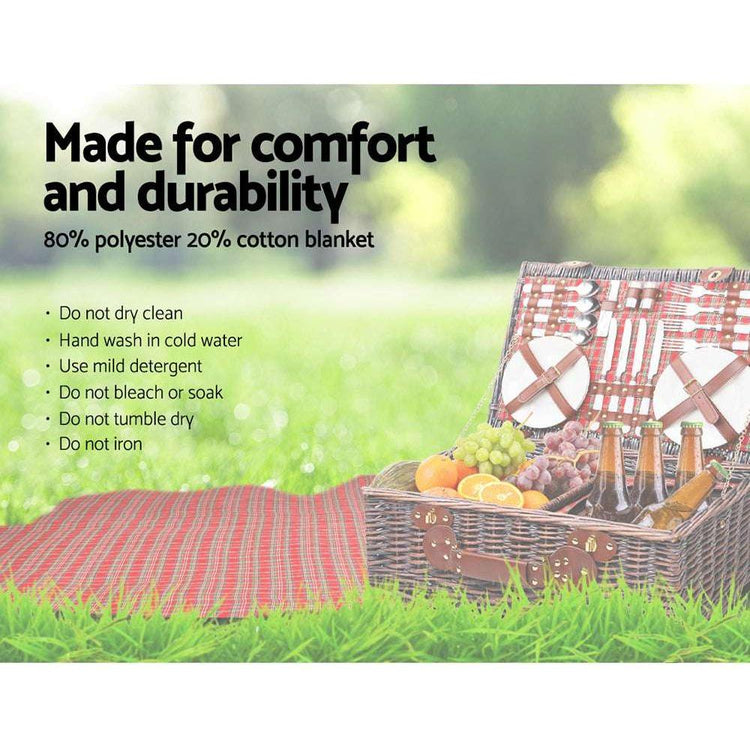 Alfresco 4 Person Picnic Basket Wicker Picnic Set Outdoor Insulated Blanket