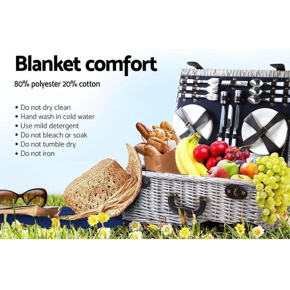 Alfresco 6 Person Picnic Basket Set Cooler Bag Wicker PU Fastening Straps Plates - Magdasmall