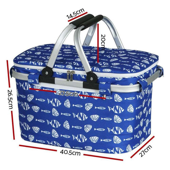 Alfresco Large Folding Picnic Bag Basket Hamper Camping Hiking Insulated Lunch Cooler