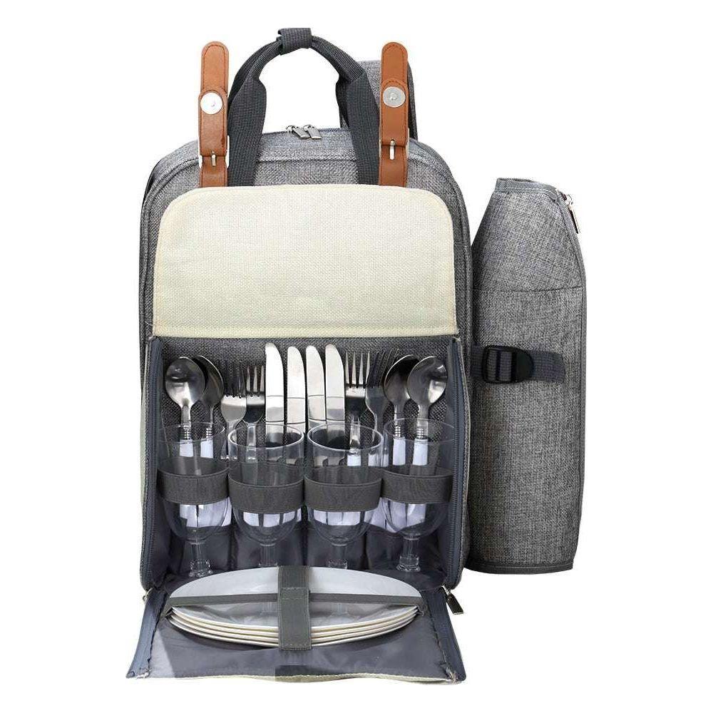 Alfresco Picnic Basket Backpack Set Cooler Bag 4 Person Outdoor Insulated Liquor