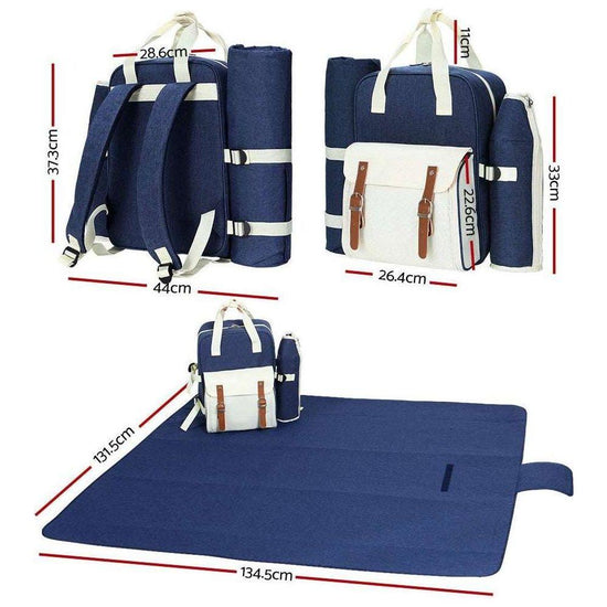 Alfresco Picnic Basket Backpack Set Cooler Bag 4 Person Outdoor Liquor Blue