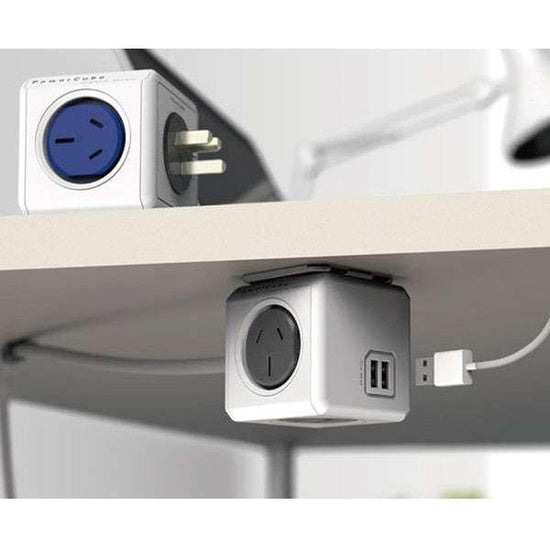 Allocacoc PowerCube Extended USB Powerboard 4-Outlets 2 USB Ports Grey-White 1.5m