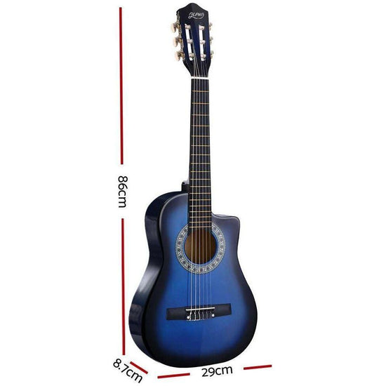 Alpha 34" Inch Guitar Classical Acoustic Cutaway Wooden Ideal Kids Gift Children 1/2 Size Blue