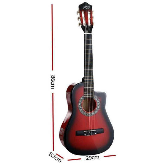 Alpha 34" Inch Guitar Classical Acoustic Cutaway Wooden Ideal Kids Gift Children 1/2 Size Red