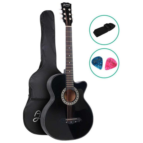 ALPHA 38 Inch Wooden Acoustic Guitar Black