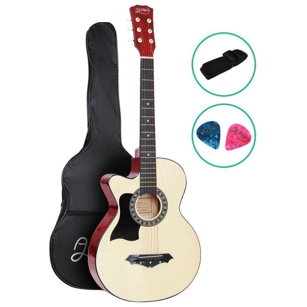 ALPHA 38 Inch Wooden Acoustic Guitar Left handed - Natural Wood