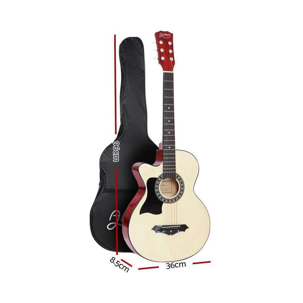 ALPHA 38 Inch Wooden Acoustic Guitar Left handed - Natural Wood