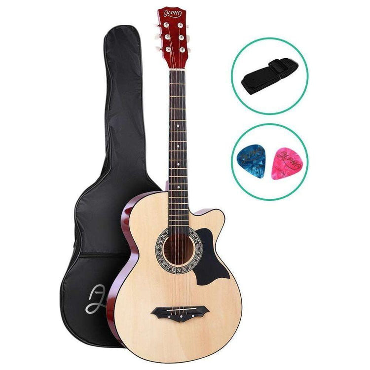 ALPHA 38 Inch Wooden Acoustic Guitar Natural Wood