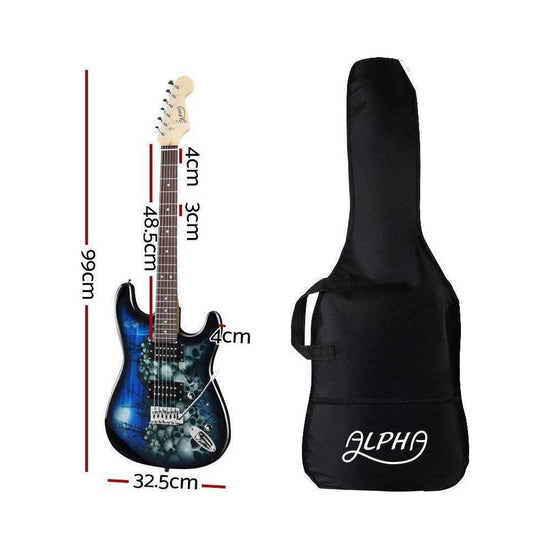 Alpha Electric Guitar Music String Instrument Rock Blue Carry Bag Steel String