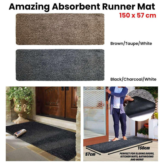 Amazing Absorbent Runner Mat 150 x 57 cm Black/Charcoal/White - Magdasmall