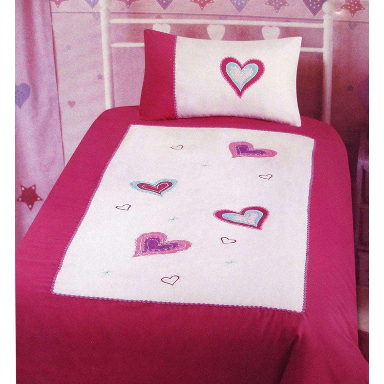 Amia Hearts Embroidered Quilt Cover Set Single - Magdasmall