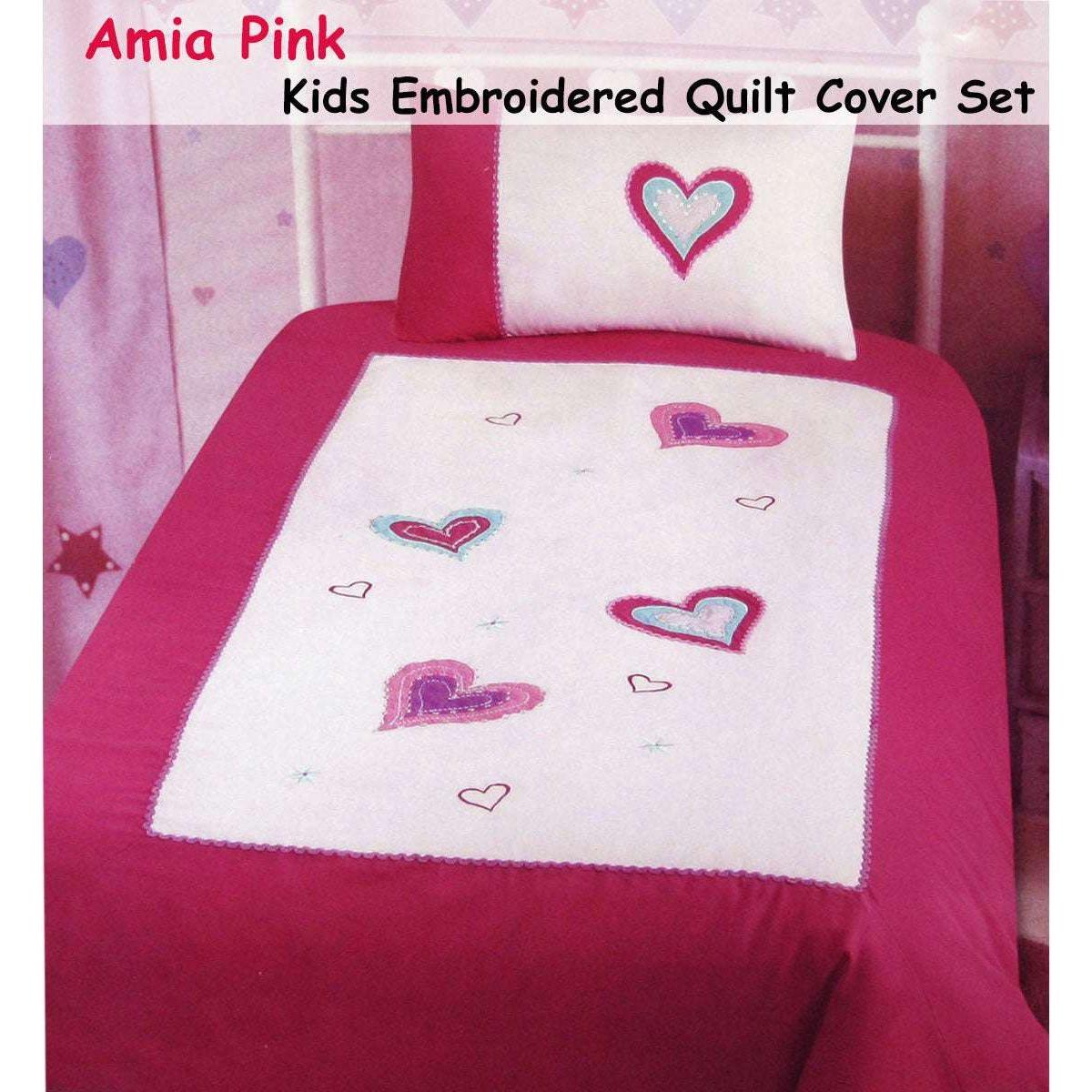 Amia Hearts Embroidered Quilt Cover Set Single - Magdasmall