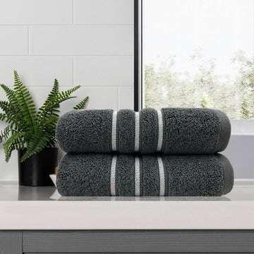 amor classic dobby stripe super soft premium cotton bath towel 2 pcs charcoal - Magdasmall