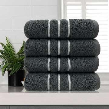 amor classic dobby stripe super soft premium cotton face washer 4 pcs 650gsm charcoal - Magdasmall