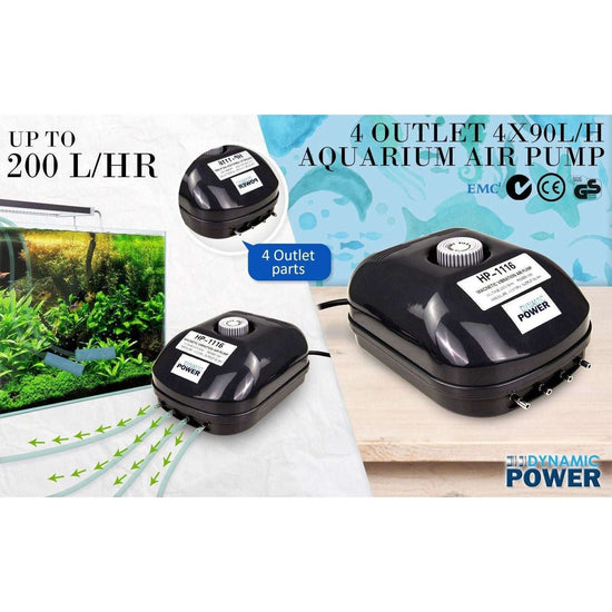 Aquarium Air Pump Oxygen Hydroponic 4 Outlet 360L/H 13W