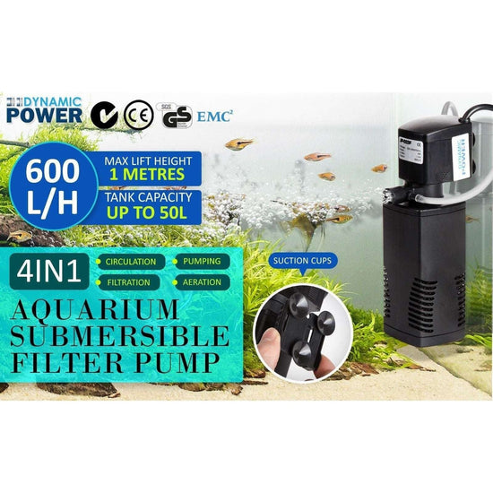 Aquarium Submersible Filter Pond Pump 600L/H 8W 1m