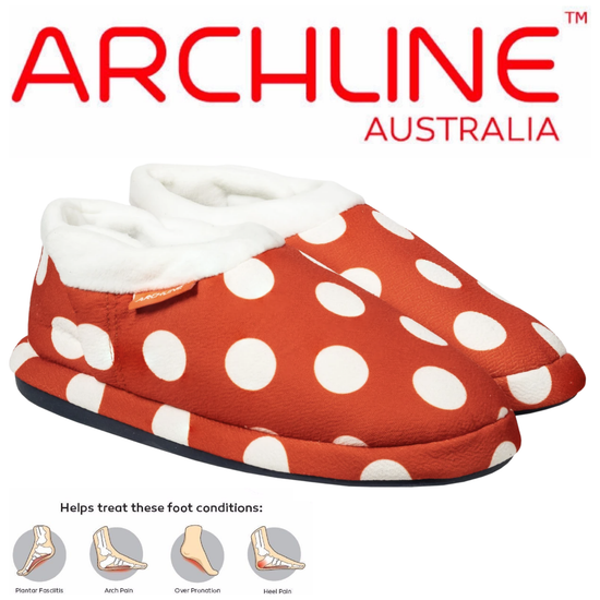 ARCHLINE Orthotic Slippers CLOSED Back Scuffs Moccasins Pain Relief - Red Polka Dots - EUR 42 (Womens 11 US)