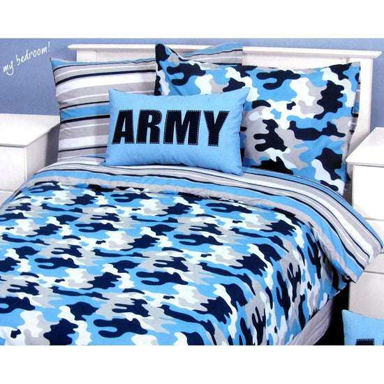 Army Camouflage Blue Quilt Cover Set Single